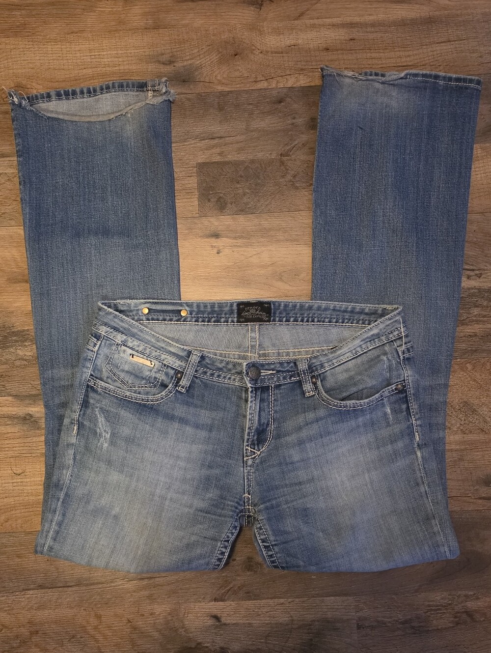 Express ReRock Distressed Low Rise Bootcut Jeans
